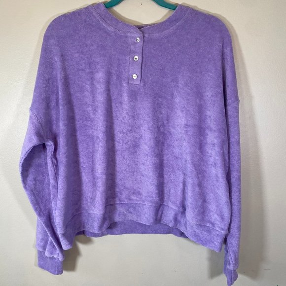 NWT Donni Purple Henley Terry Cloth Sweatshirt - Picture 3 of 7